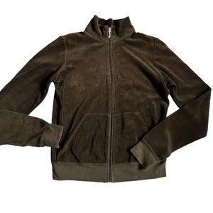 Juicy Couture Brown Velour Zip Up Sweater Women Size Large